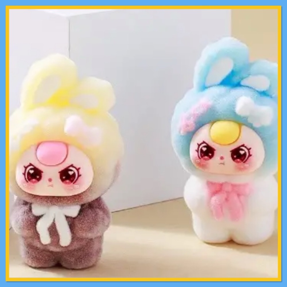 Cute Mini-Macarons Plush Bunny Figures in Yellow and Blue